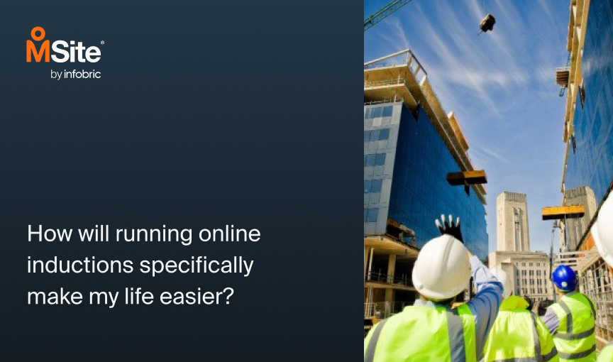 construction workers looking at the sky on site at a object being moved