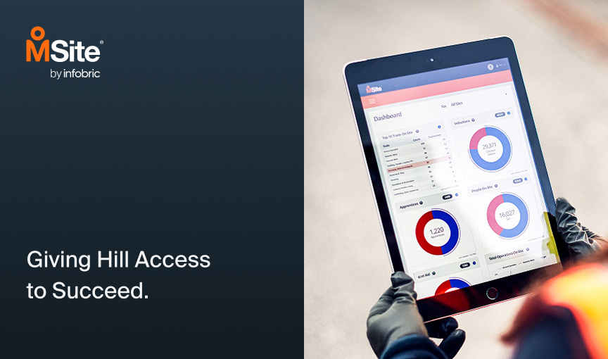 msite dashboard being held on a ipad by a construction worker