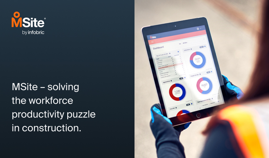 someone holding an ipad showing the msite workforce management dashboard