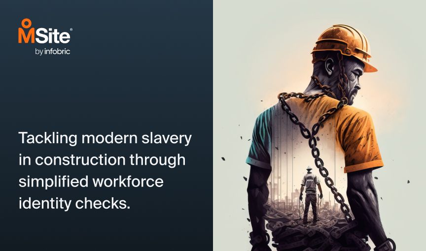 a construction worker with chains to symbolise modern slavery in construction